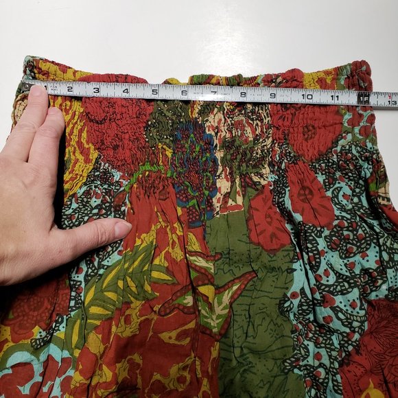 batik floral earth tones Y2K strapless top with elastic and lining, size M - Picture 7 of 11